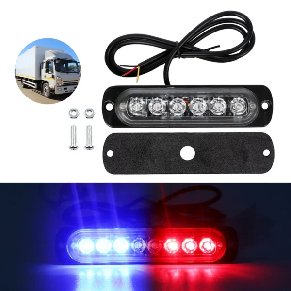 Car Strobe Warning Light Emergency Flash Light Bar DC12-24V Flashing Signal Side Marker LED Light Strip for Car Motorcycle Truck