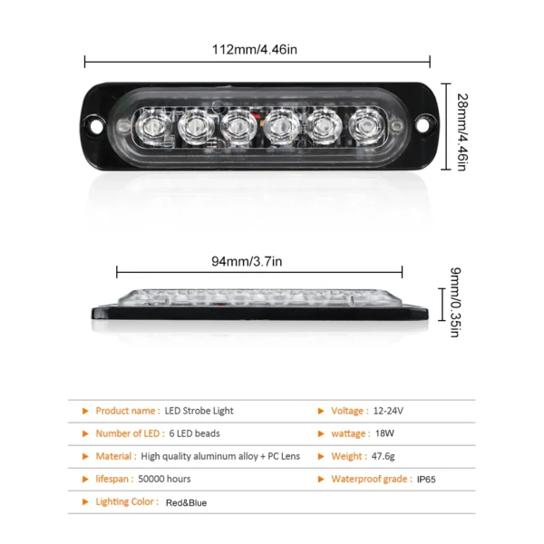 Car Strobe Warning Light Emergency Flash Light Bar DC12-24V Flashing Signal Side Marker LED Light Strip for Car Motorcycle Truck - Image 6